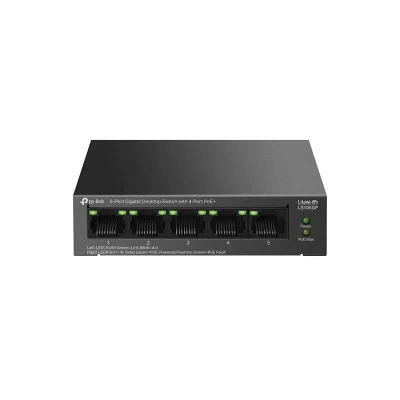 LS105GP 4 Port Gıgabıt + 1 Port RJ45 Uplınk Poe 65W 250 Metre Poe Mesafe Metal Kasa Swıtch görsel 2