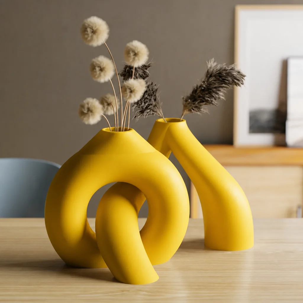 3D Baskı Interlocking Vazo - İç İçe Geçen Dekoratif Vazo-Sarı