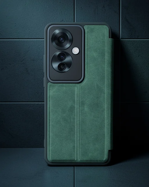 Oppo Reno 11f Kılıf Flip Cover - Koyu Yeşil