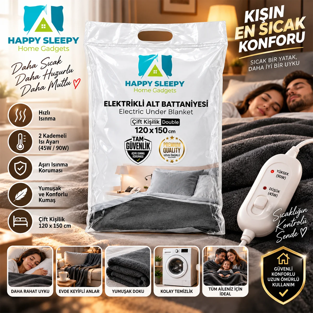 Elektrikli Battaniye Çift Kişilik 120x150 cm görsel 4