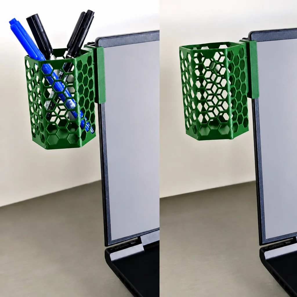 3D Baskı Monitor Kalemlik - Petek Desenli Laptop Kenar Altıgen Kalemlik-Yeşil