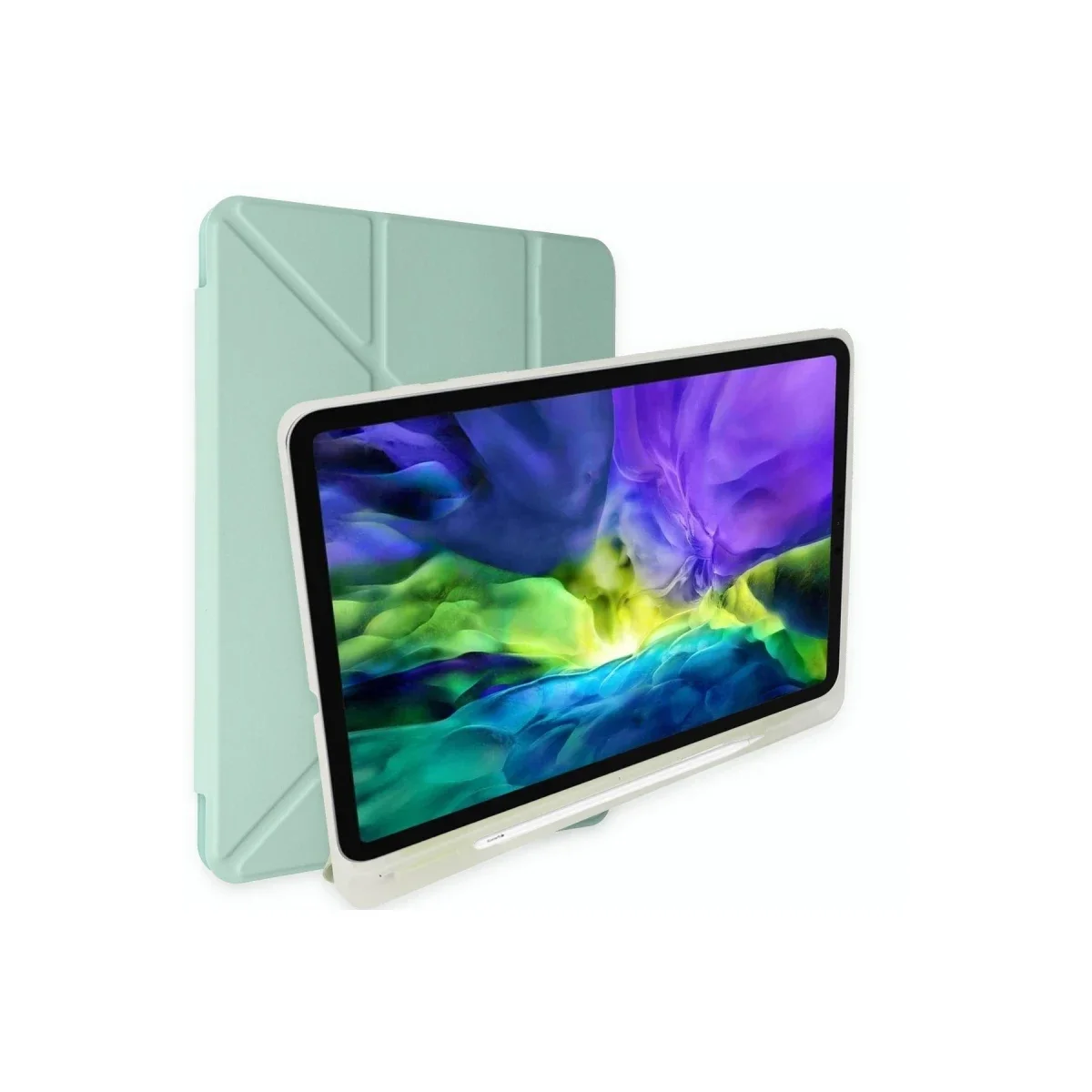 Apple iPad 10.2 (8.nesil) Kılıf Kalemlikli Mars Tablet Kılıfı - Açık Yeşil