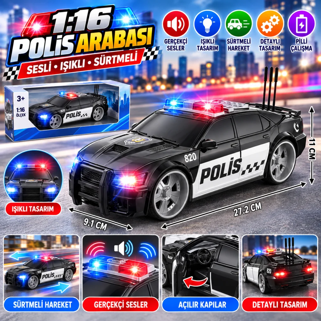 WY620A 1:16 Sesli Oyuncak Polis Arabası