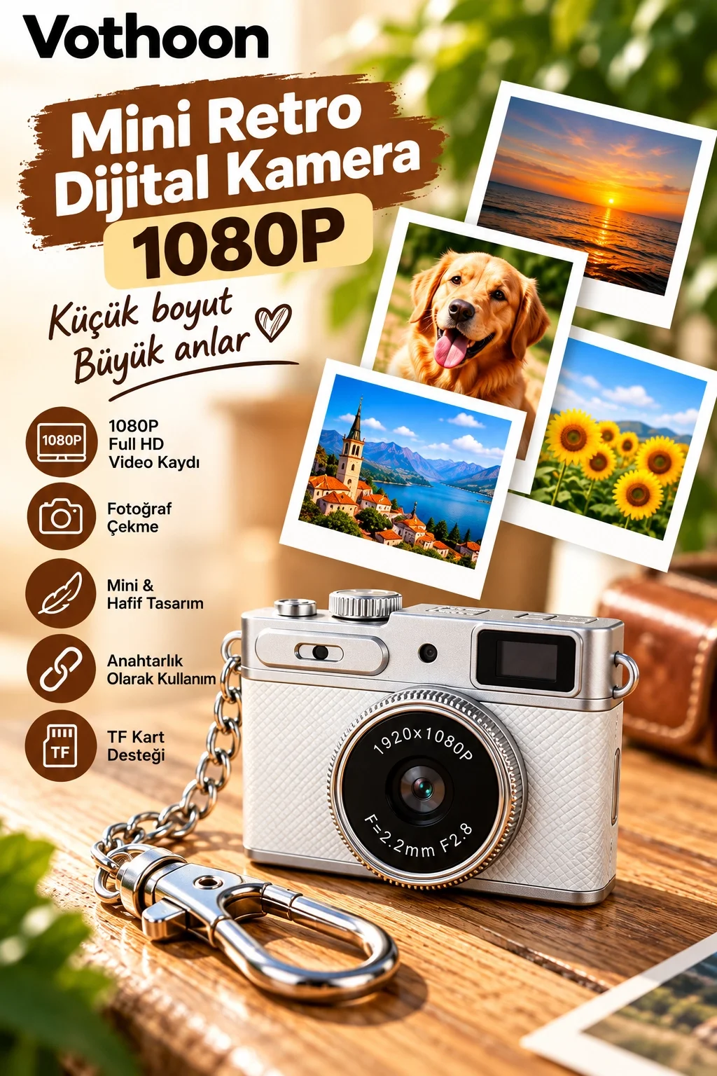 Mini Retro Dijital Kamera 1080P Full HD Fotoğraf & Video Çekimi LCD Ekran Mini Kamera TF Kart Destekli