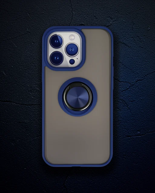 Apple İphone 15 Pro Max Kılıf Montreal Yüzüklü Silikon Kapak - Lacivert