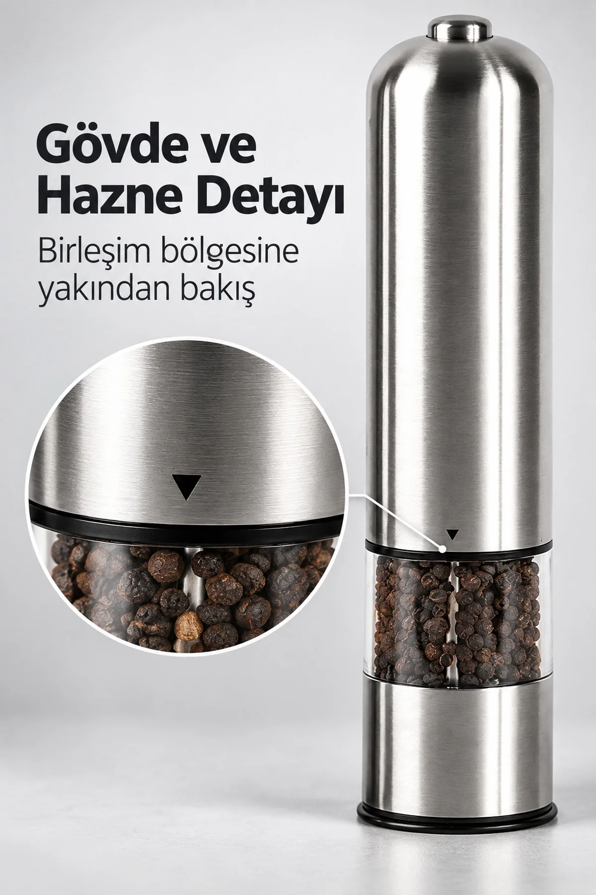Şeffaf Hazneli Tuz Karabiber Öğütücü Pilli Taşınabilir Mutfak Aleti görsel 2