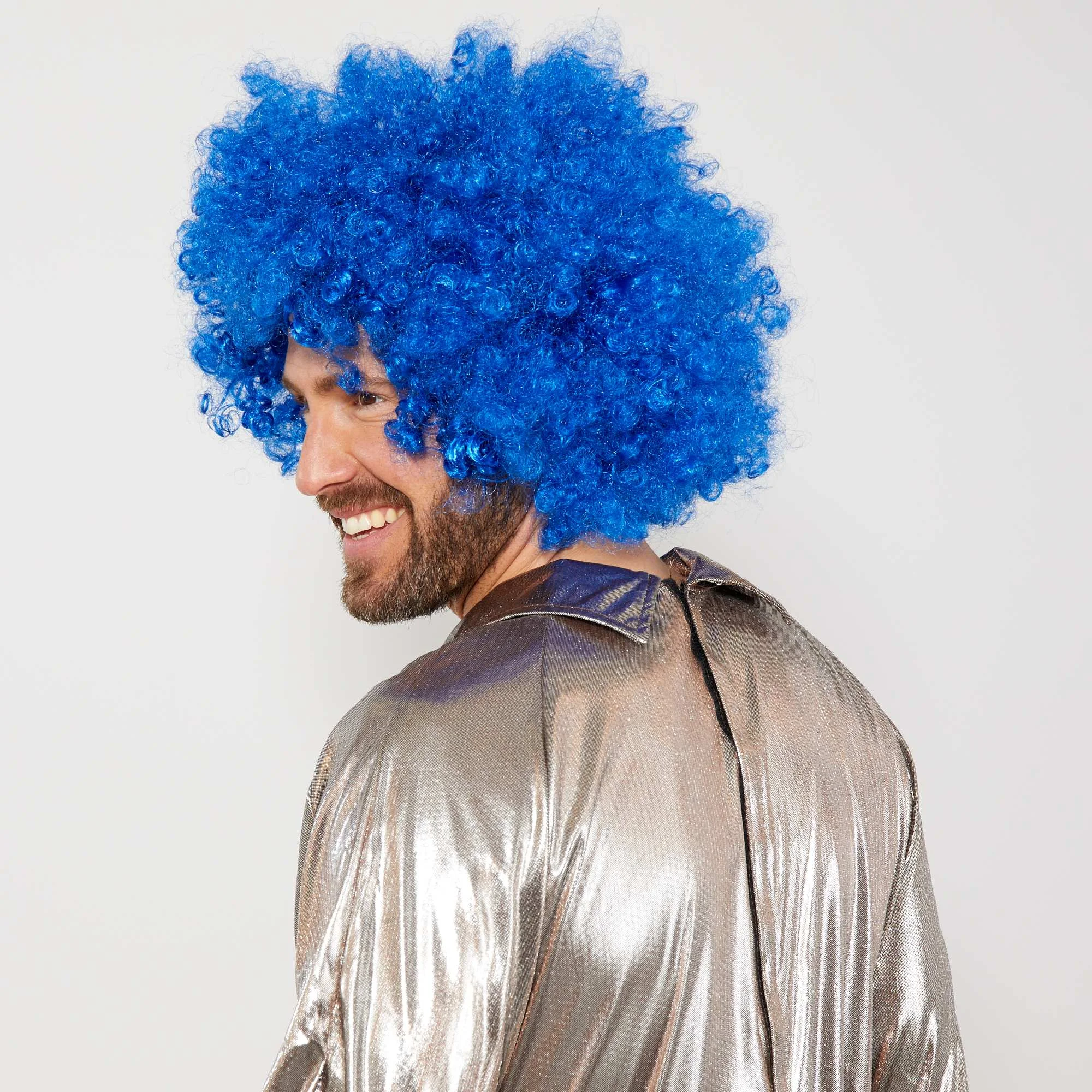 Mavi Renk Kıvırcık Afro Bonus Peruk görsel 3