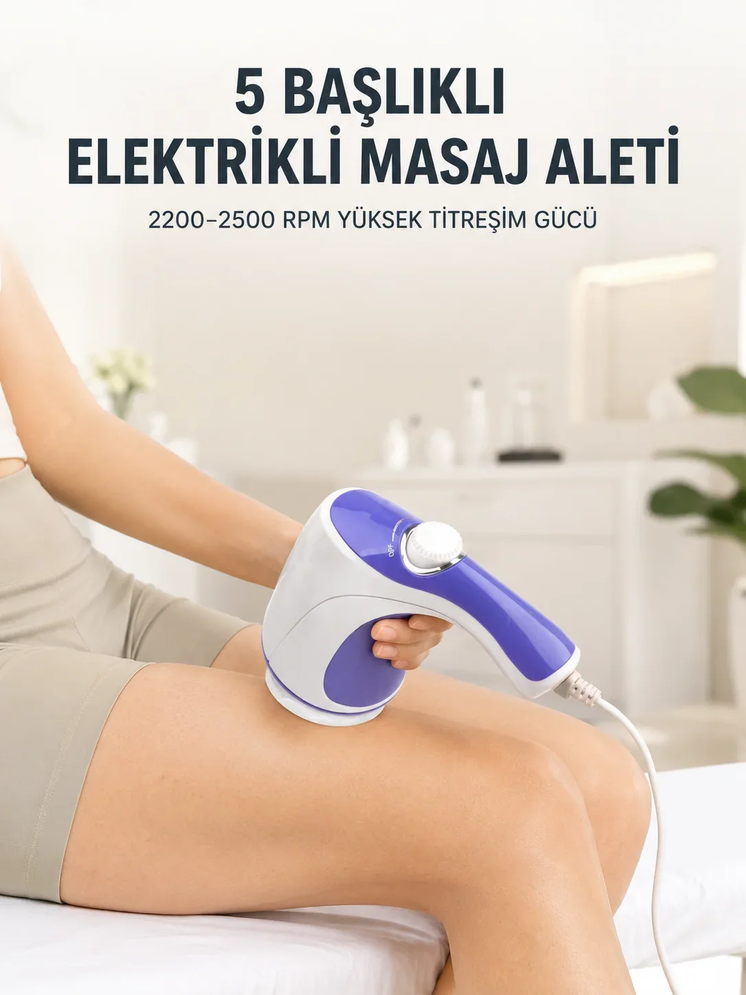5 Başlıklı Elektrikli Masaj Aleti 2200-2500 RPM Yüksek Titreşimli Vücut Bakım ve Rahatlama Cihazı