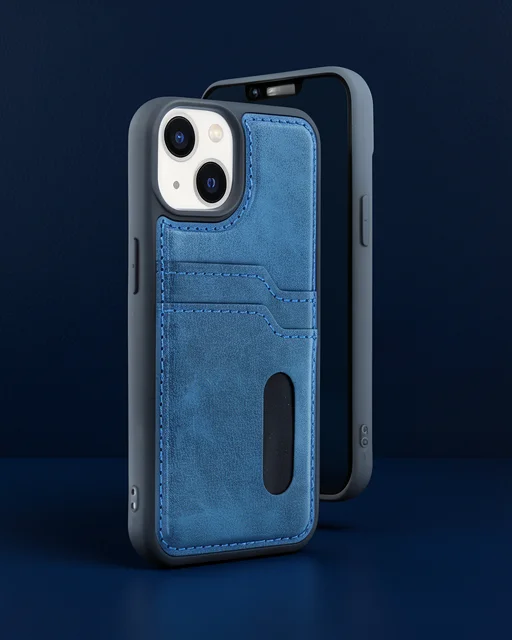 Apple İphone 14 Kılıf Sara Kartvizitli Deri Kılıf - Lacivert