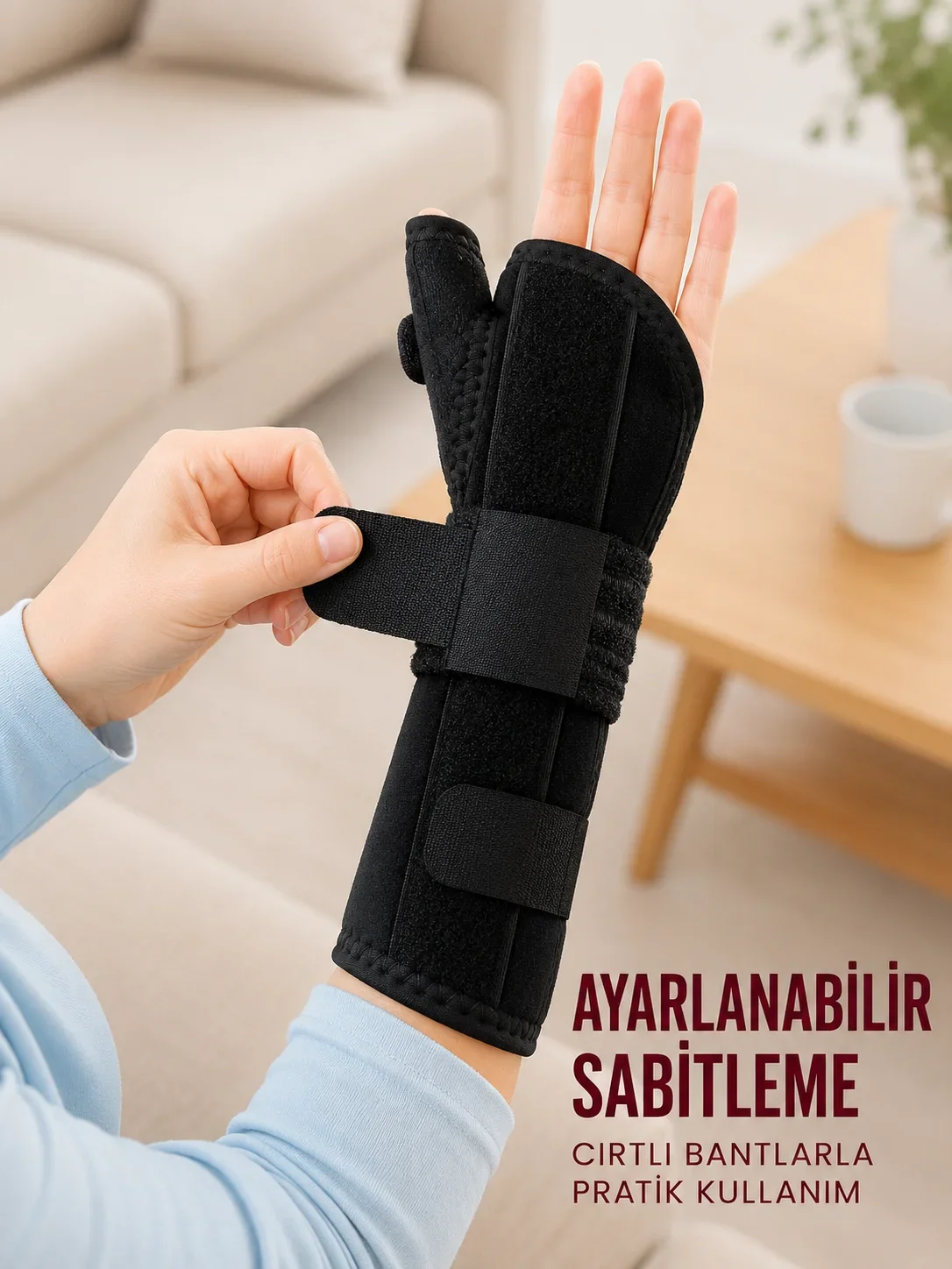 Metal Destekli El Bilekliği Başparmak Destekli Uzun Bilek Ateli Standart Beden