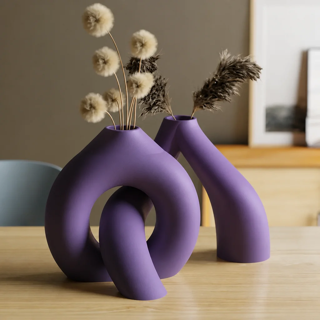 3D Baskı Interlocking Vazo - İç İçe Geçen Dekoratif Vazo-Mor