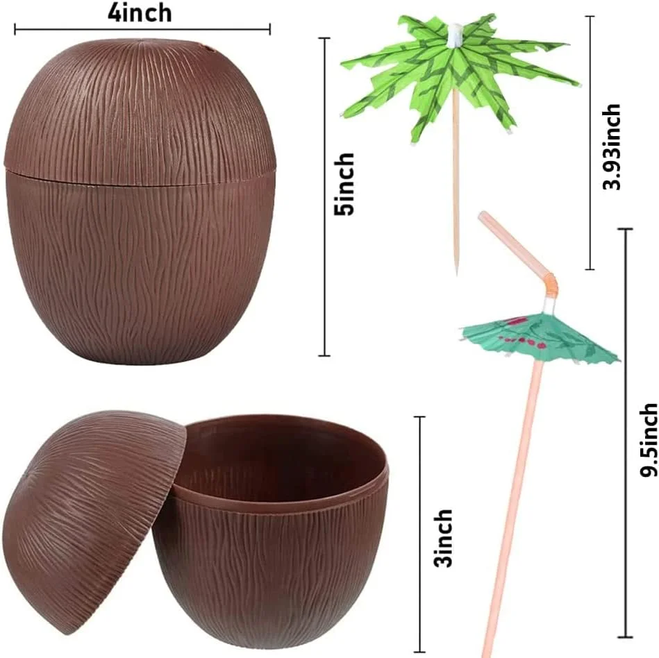 Hindistan Cevizi Hawaii Luau Aloha Pipetli İçecek Kabı Bardak 10x13 cm 1 Adet görsel 4