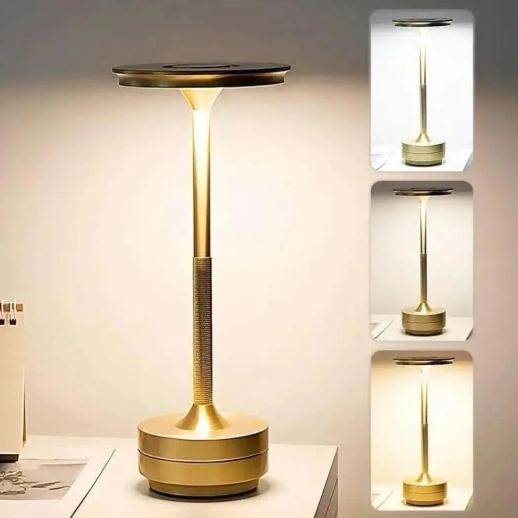 Eskitme Gold Kasa Dokunmatik Şarjlı Masa Lambası – 3 Renk Işık Modlu, LED Aydınlatmalı, Modern & Dekoratif Abajur görsel 5