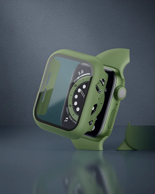 Apple Watch Ultra 49mm Camlı Kasa Ekran Koruyucu - Koyu Yeşil