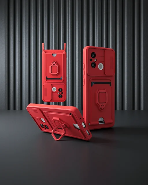 Xiaomi Redmi 12c Kılıf Zuma Kartvizitli Yüzüklü Silikon - Kırmızı