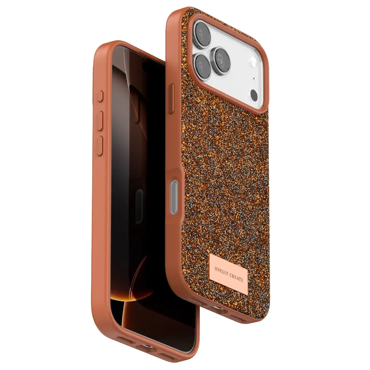 Onegif Apple iPhone 17 Pro Bright Simli Kapak - Turuncu