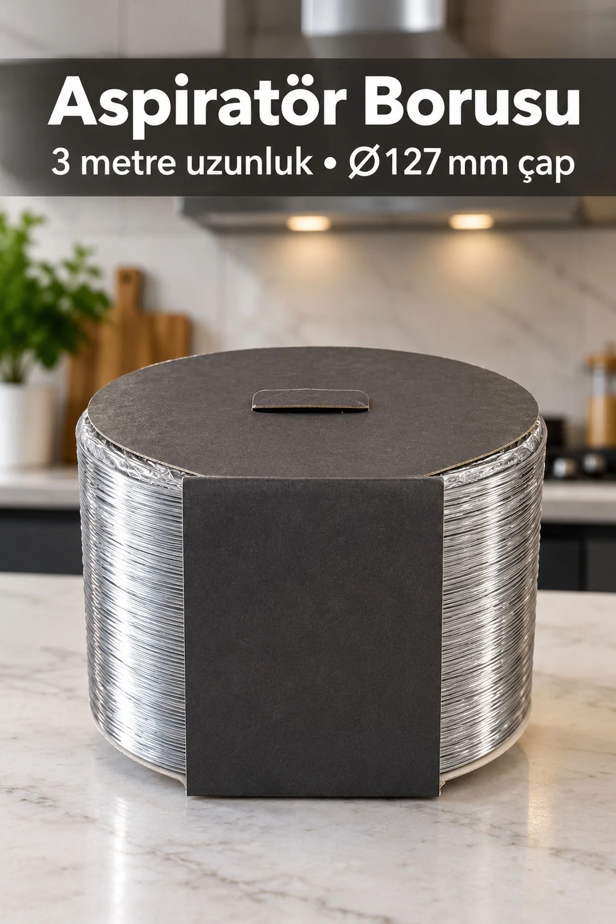3 Metre Uzunluğunda Gümüş Renkli Telli Aspiratör Borusu