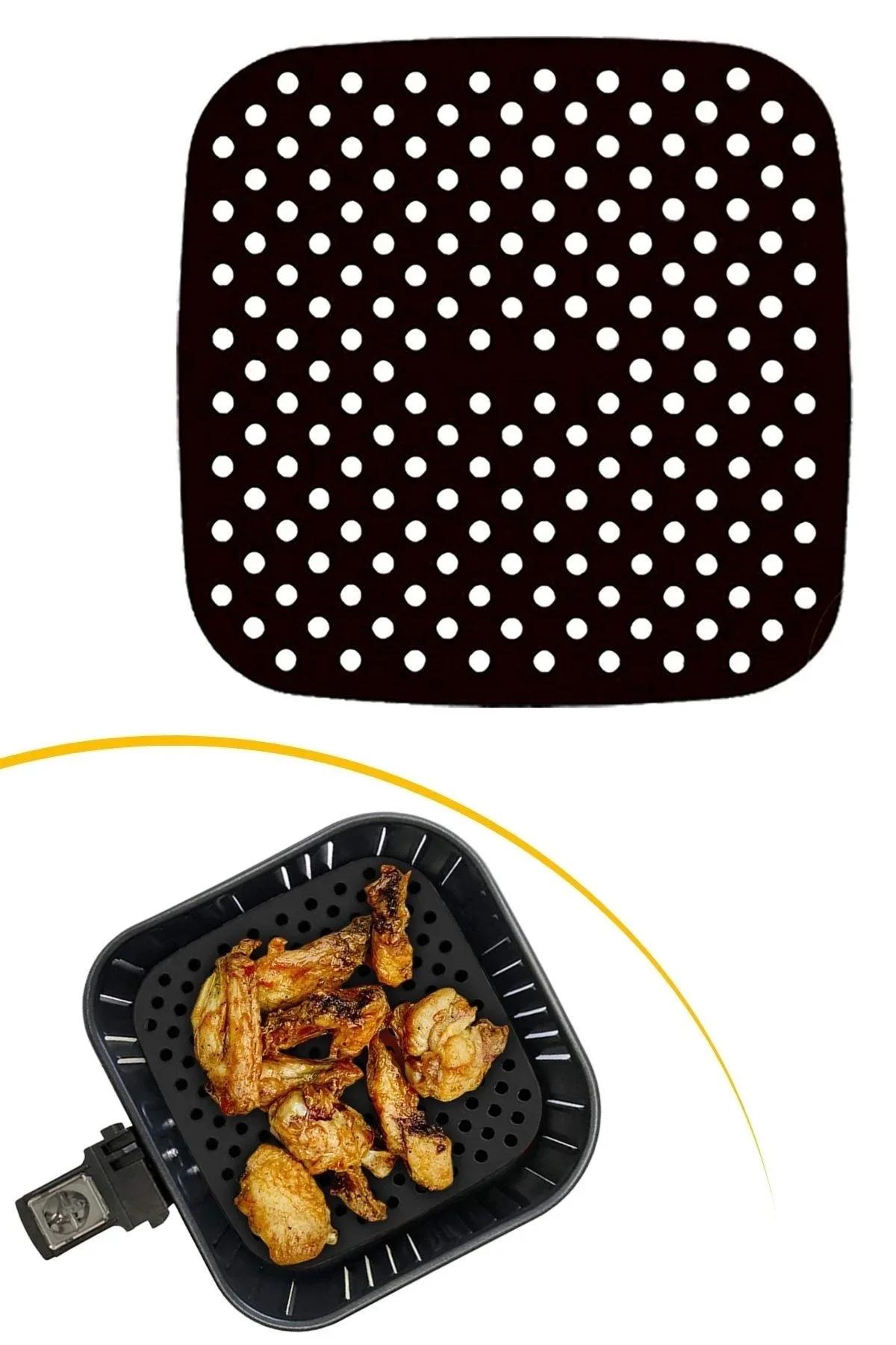 Renkli Isıya Dayanıklı Yıkanılabilir Silikon Fırın Ve Airfryer Kare Pişirme Matı 21,5 Cm görsel 8