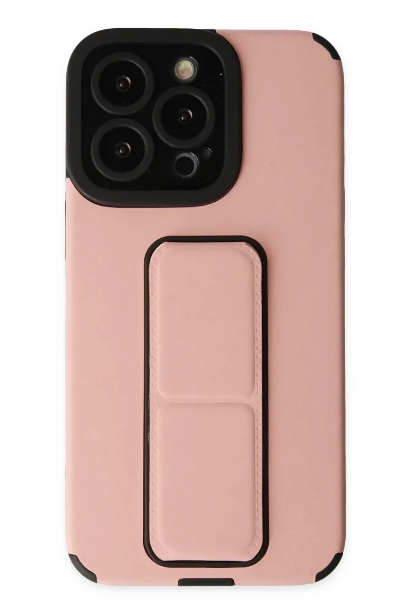 Apple iPhone 14 Pro Kılıf Mega Standlı Silikon - Pudra
