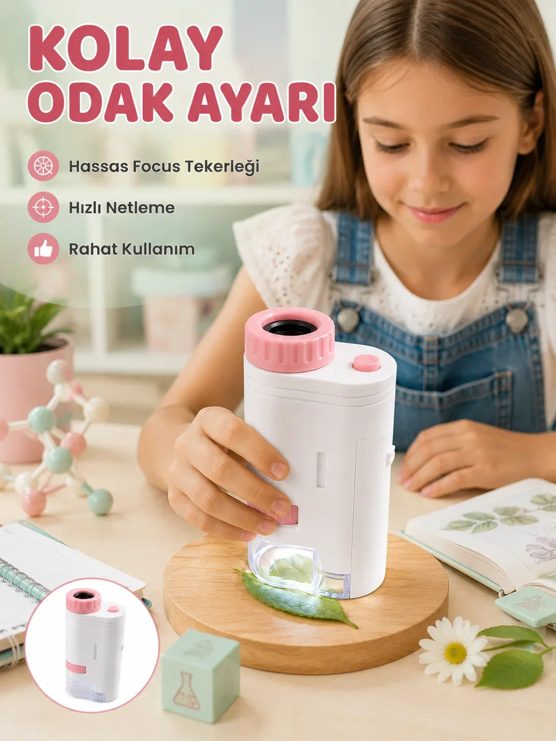 LED Aydınlatmalı Taşınabilir kroskop 80X-200X Ayarlanabilir Büyütme Özellikli