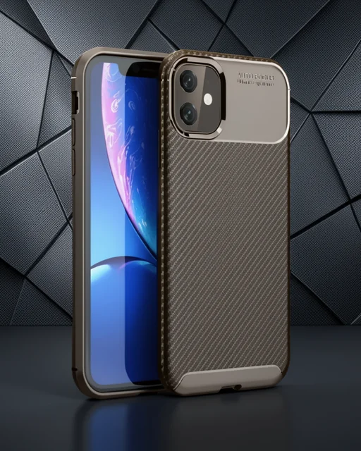 Apple İphone 11 Kılıf Auto Focus Karbon Kapak - Kahverengi