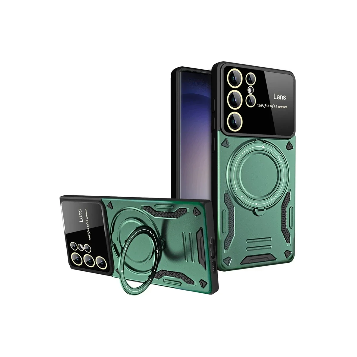 Samsung Galaxy S25 Ultra Kılıf Joy Lens Standlı Kapak - Koyu Yeşil