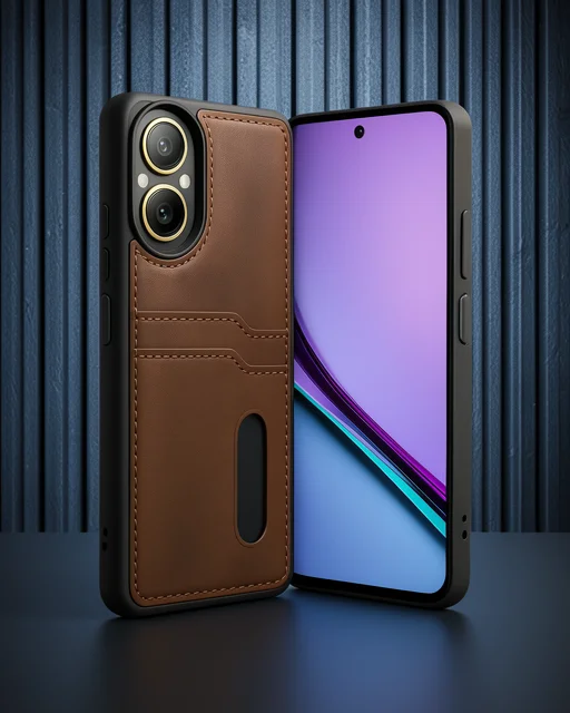 Realme 12 Lite Kılıf Sara Kartvizitli Deri Kılıf - Taba