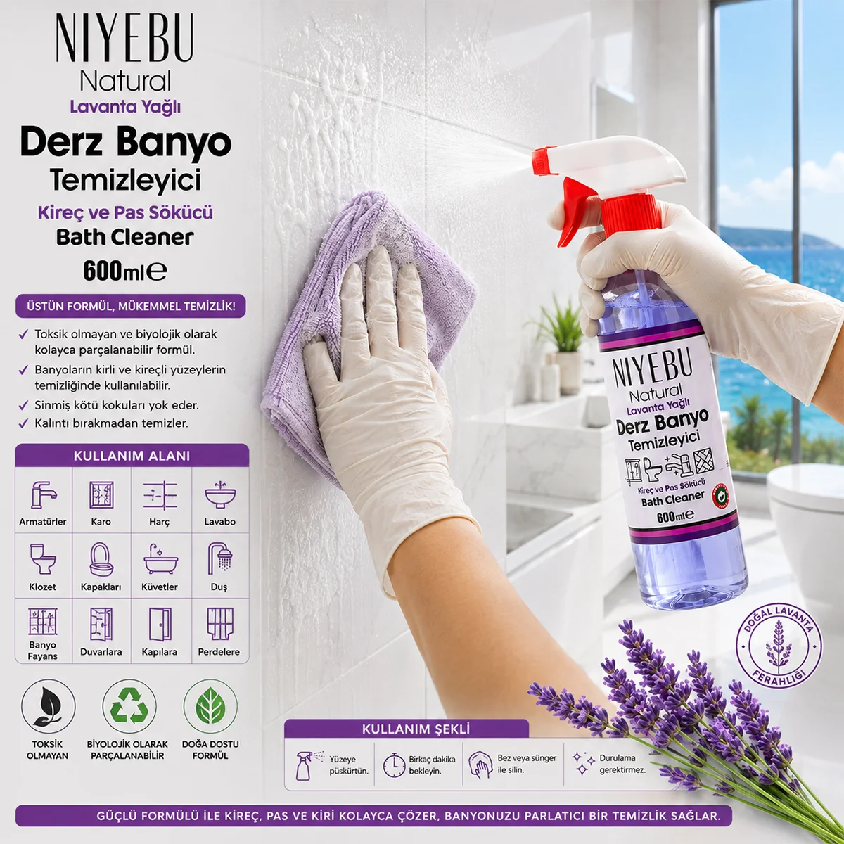 Derz ve Banyo Temizleyici Lavanta Yağlı 600 ml görsel 2