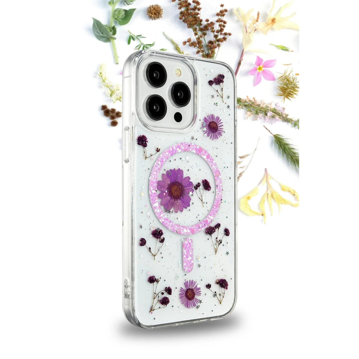 Apple İphone 15 Pro Max Kılıf Daisy Simli Magsafe Kapak - Pembe görsel 3