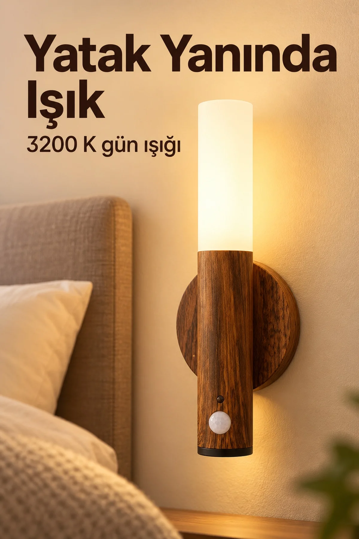 Hareket Sensörlü Kablosuz Gün Işığı Duvar Lambası görsel 2