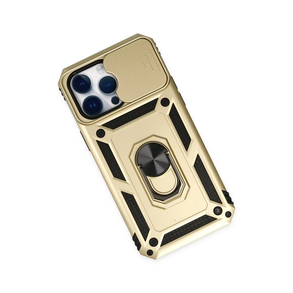 Apple İphone 14 Pro Kılıf Pars Lens Yüzüklü Silikon - Gold görsel 3