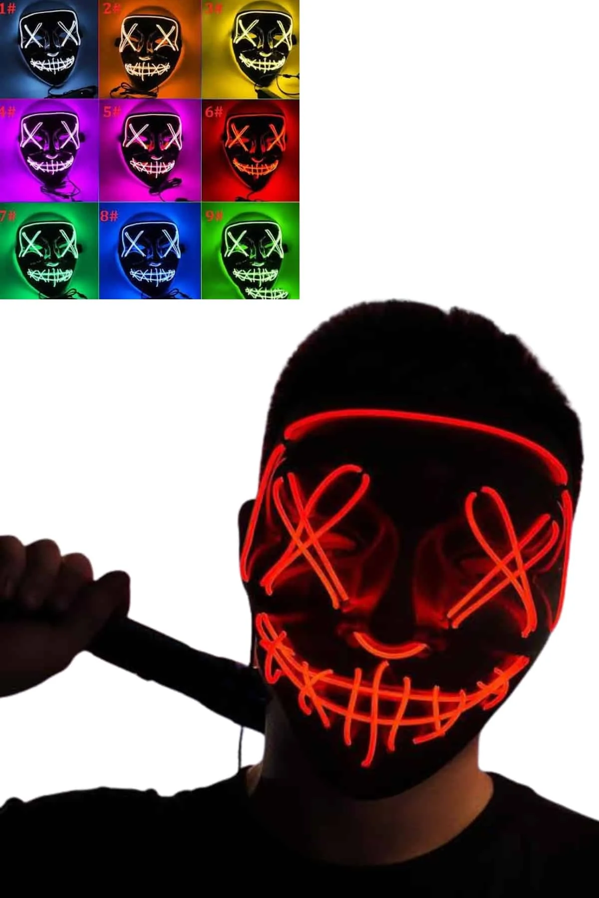 Led Işıklı Neon Maske Cadılar Bayramı Maskesi Korkunç Korku Maskesi görsel 2