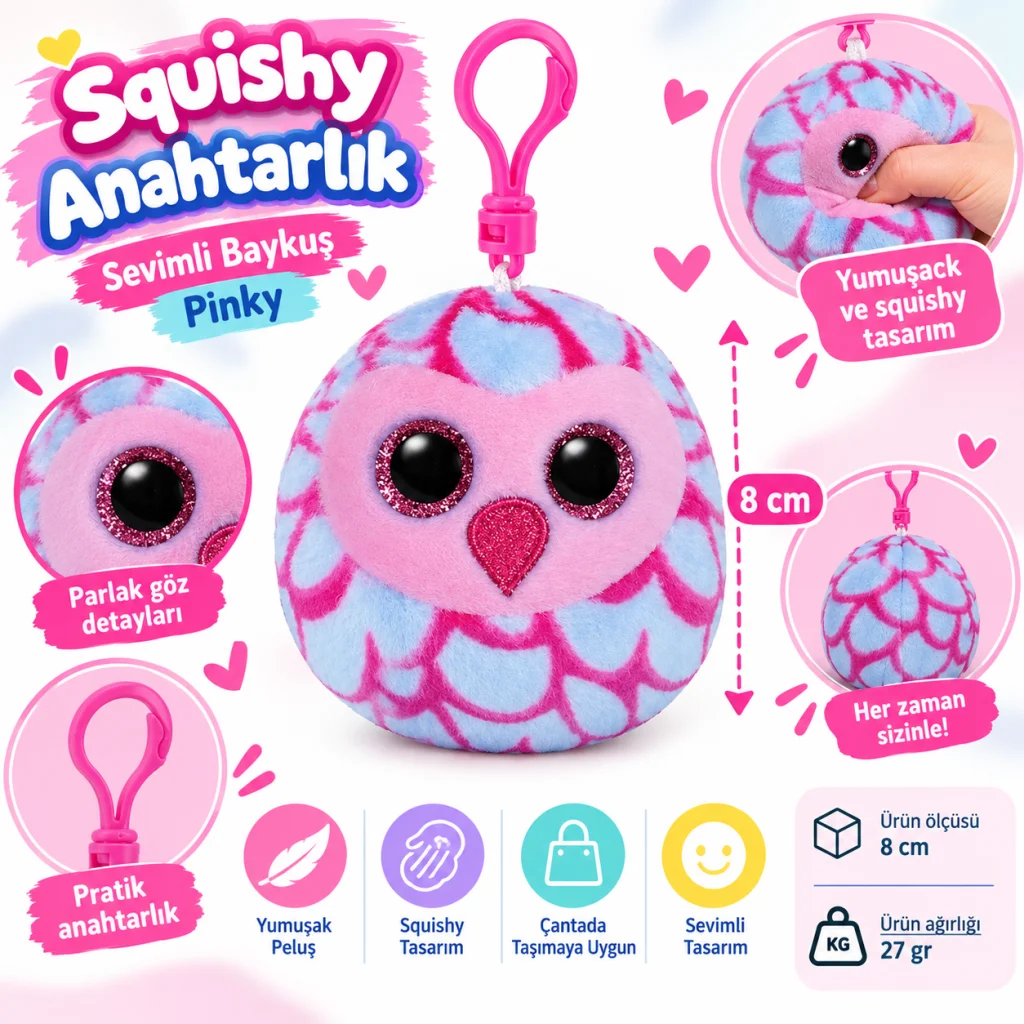 Peluş Baykuş Anahtarlık Pinky