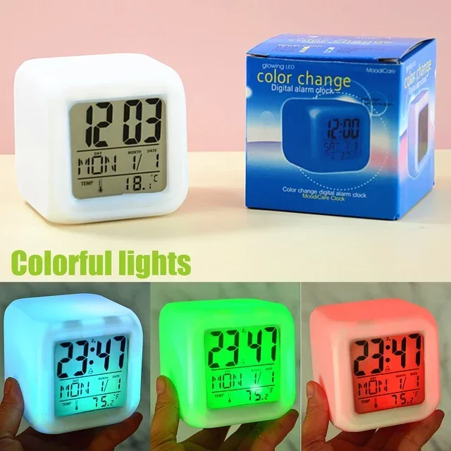 Led Dijital Renkli Masa Saati Alarm Termometre Tarih Masaüstü Saat görsel 4