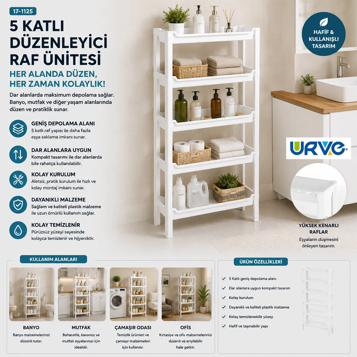 Rafty 5 Katlı Sepet Organizer Düzenleyici Raf Ünitesi 465X145X870MM görsel 2