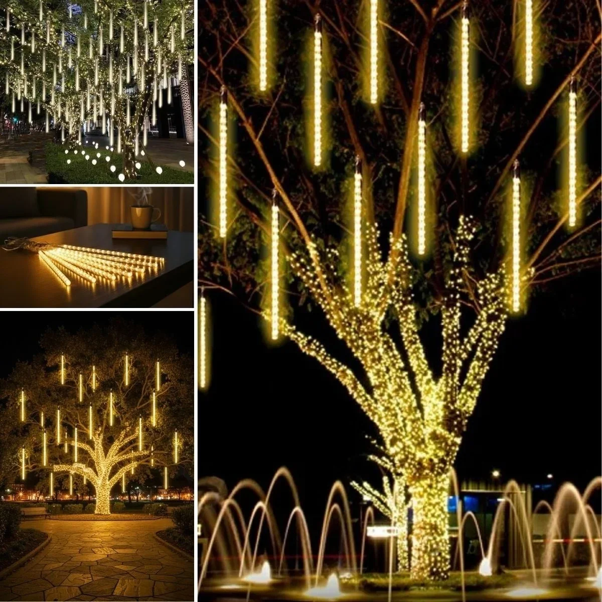10'lu 45 cm Plastik Meteor LED USB 2M Kablo Sarı Renk Ağaç Işığı – Renk Değiştiren Asmalı Dekoratif Bahçe ve Dış Mekan Aydınlatması görsel 4