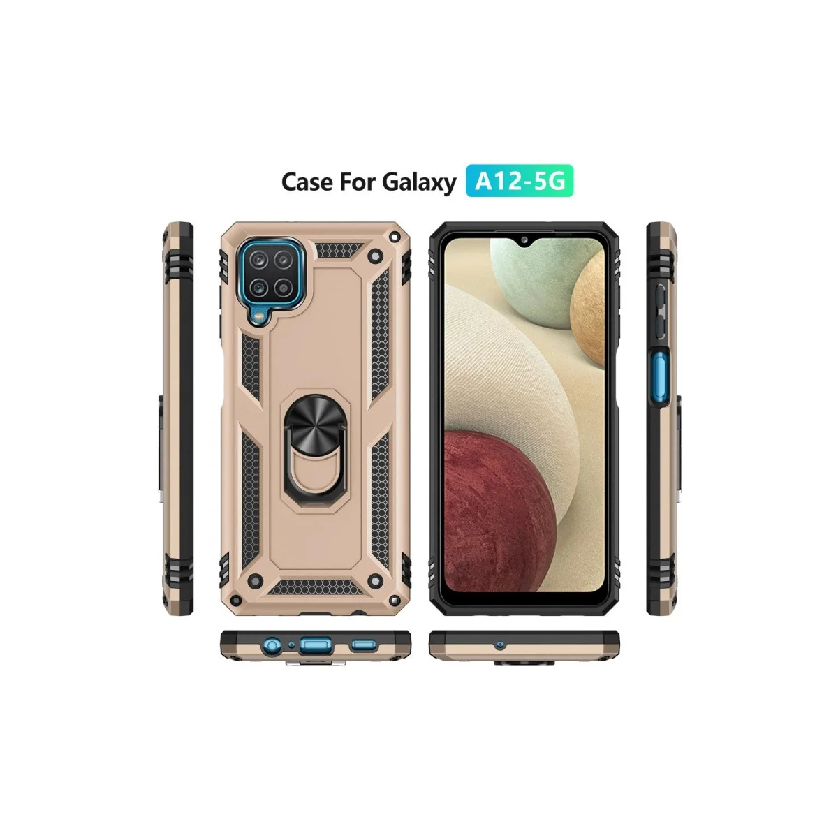 Samsung Galaxy A22 Kılıf Sofya Yüzüklü Silikon Kapak - Gold görsel 3