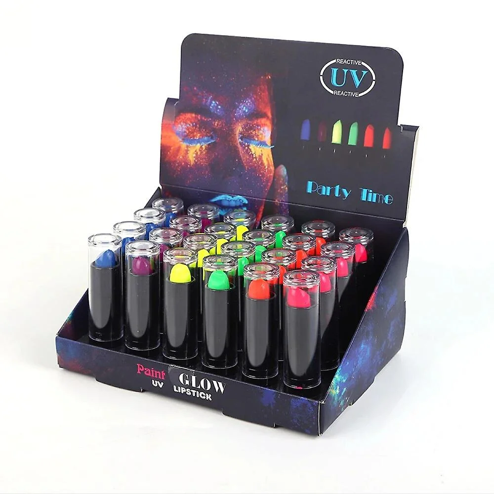 Karanlıkta Parlayan Yanan UV Neon Ruj Yüz Boyama 6 Adet 6 Renk görsel 5