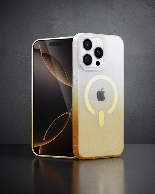Apple İphone 15 Pro Max Pummel Shiny Magsafe Kapak - Gold