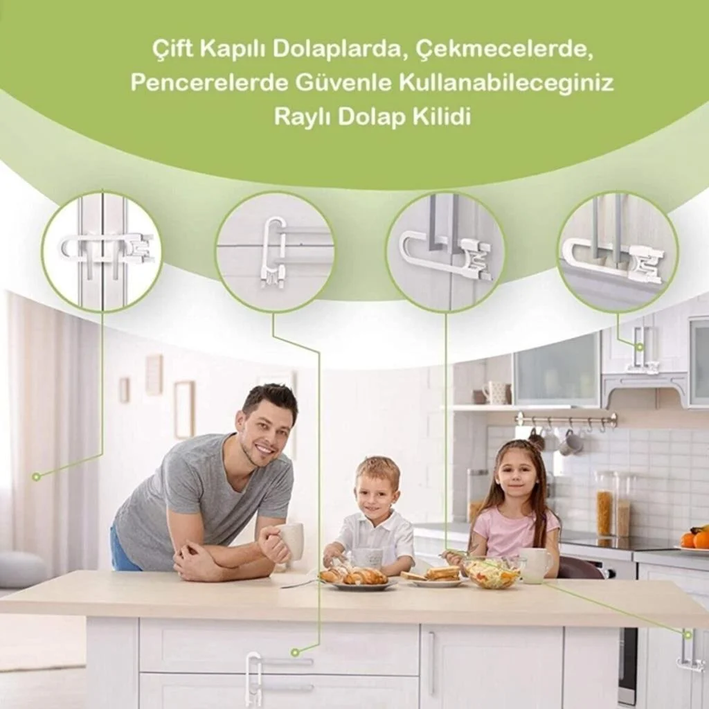 Bebek Çocuk Çekmece ve Dolap Koruma Raylı Güvenlik Sistemi Emniyet Kilidi görsel 5