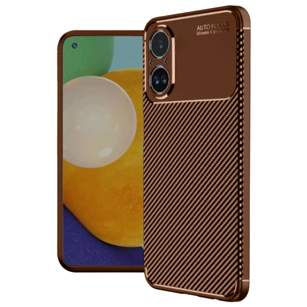 Realme 12 Lite Kılıf Auto Focus Karbon Kapak - Kahverengi