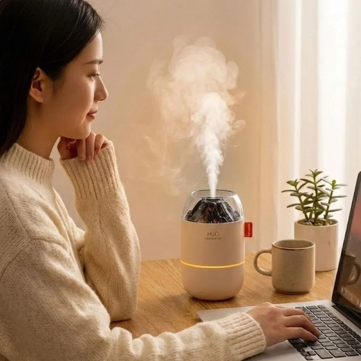 Ahşap Odun Ateşi Tasarımlı 280 Ml Ultrasonik Hava Nemlendirici & Aroma Difüzör – Soğuk Buhar Makinesi, Led Işıklı, Ortam Nemlendirici görsel 2