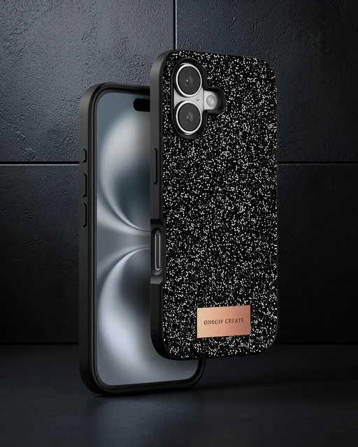 Onegif Apple İphone 16 Bright Simli Kapak - Siyah