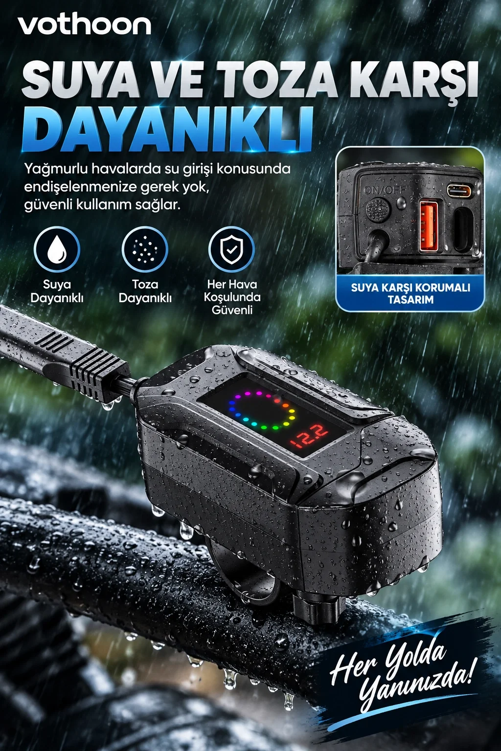 Motosiklet Telefon Tutucu Ayna Ve Gidon Bağlantılı Telefon Şarj Cihazı Geri Sarılabilir Type-C Kablolu Voltaj Göstergeli 30W görsel 4