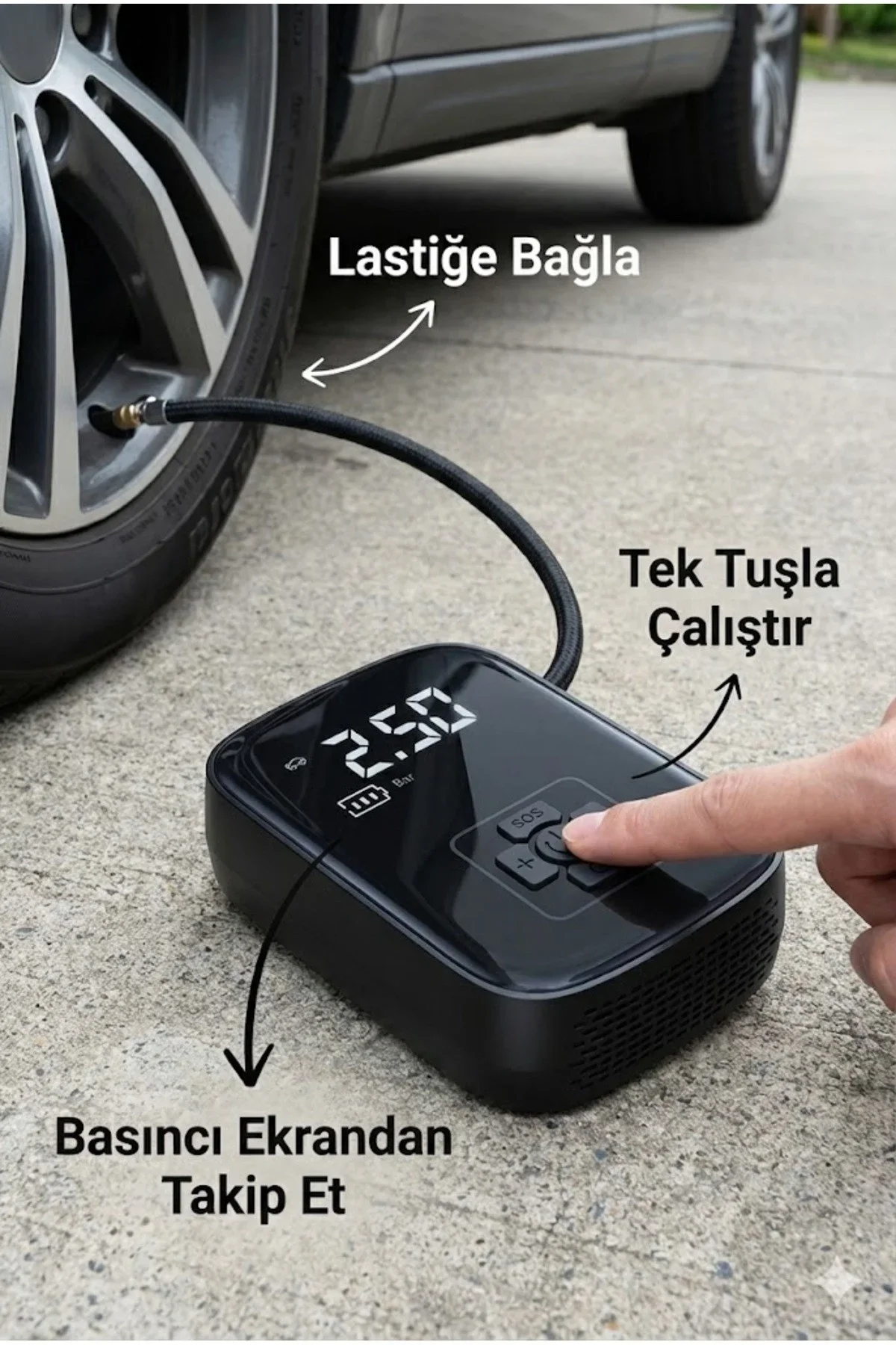 Dijital Şarjlı Araç Lastik Hava Pompası Kompresör Taşınabilir LED Ekranlı görsel 3