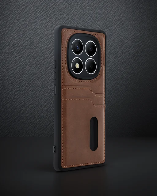 Xiaomi Redmi Note 14 Pro 4g Kılıf Sara Kartvizitli Deri Kılıf - Taba