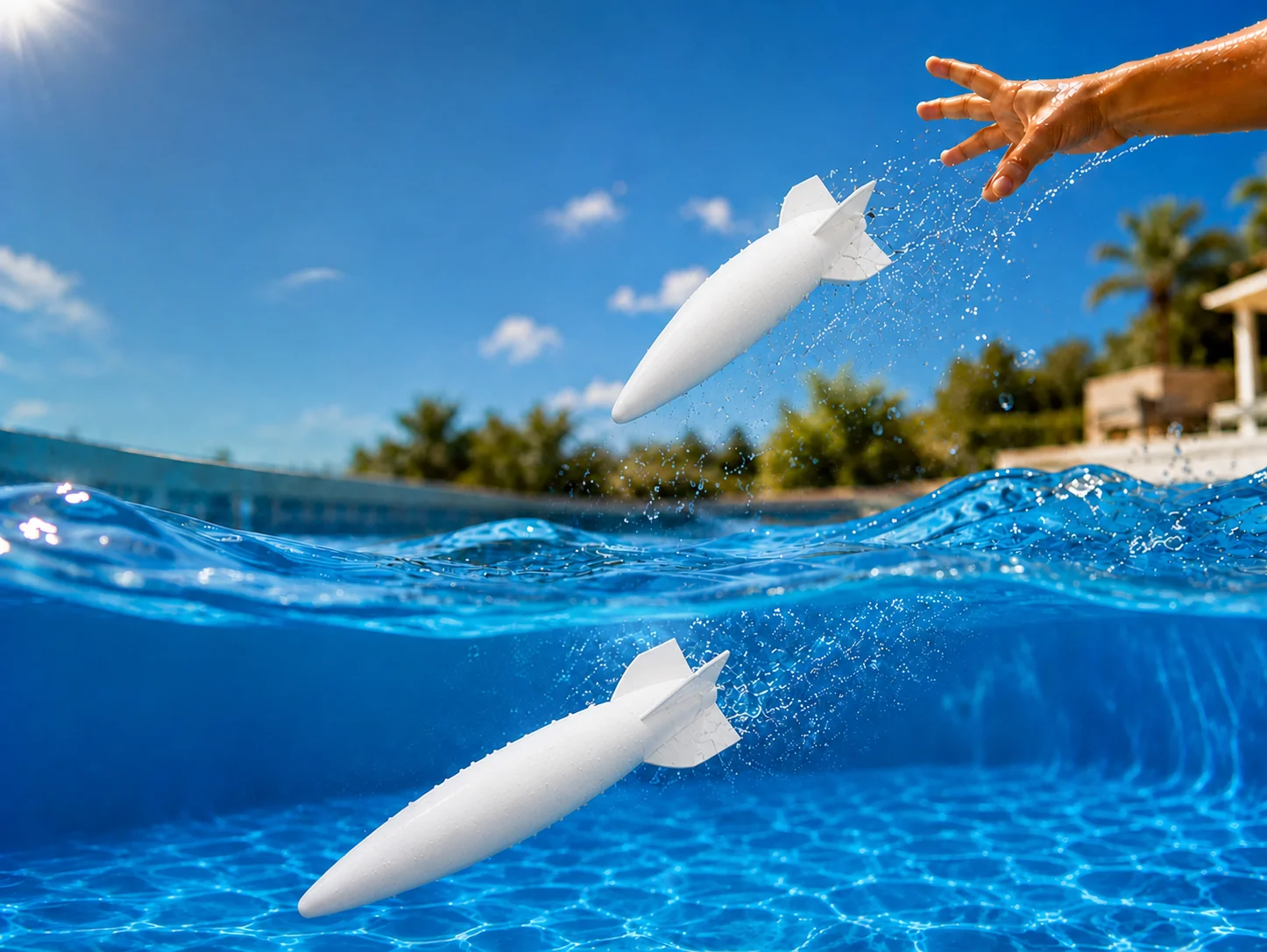 3D Baskı Su Roketi Torpido Oyuncağı - Havuz Dalış Oyuncağı-Beyaz