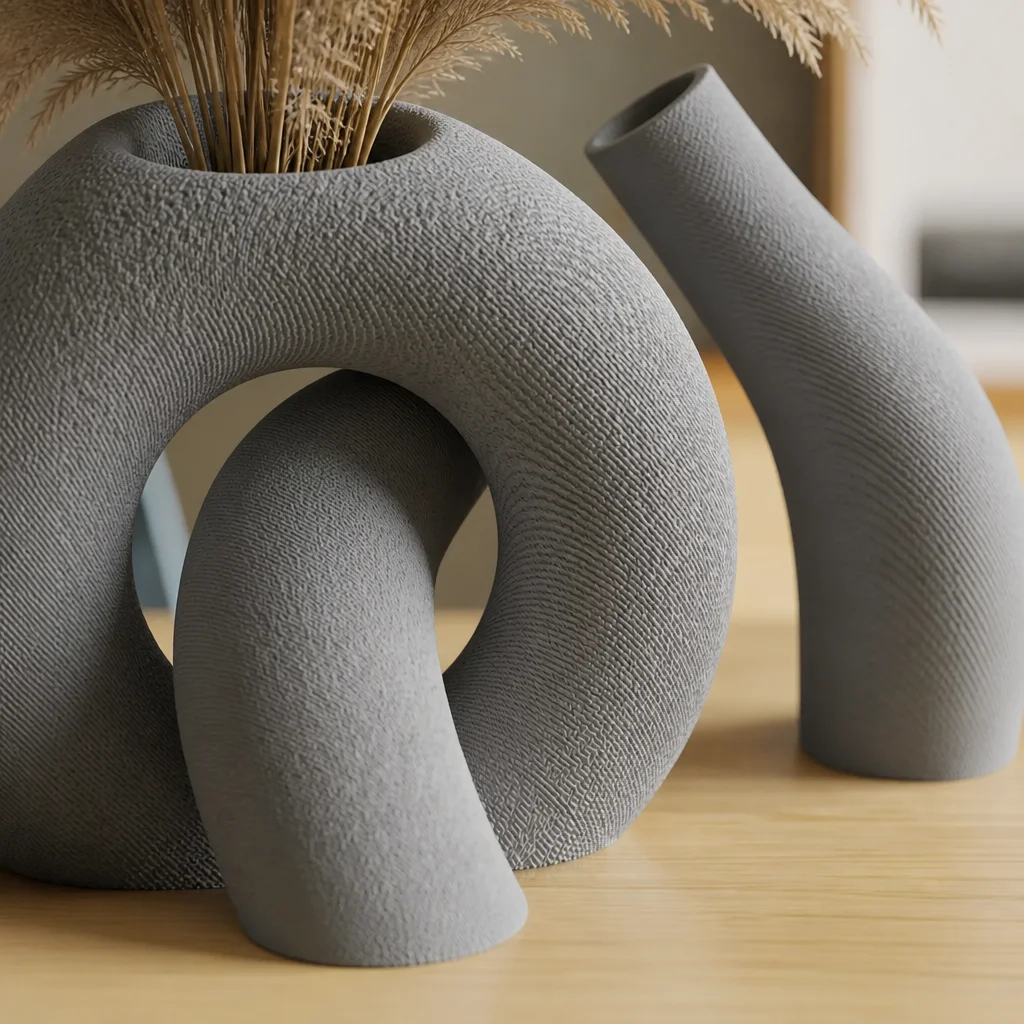 3D Baskı Interlocking Vazo - İç İçe Geçen Dekoratif Vazo-Gri görsel 2