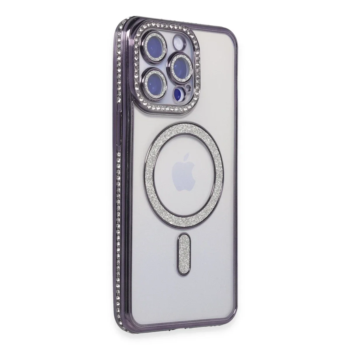 Apple iPhone 15 Pro Kılıf Joke Simli Magneticsafe Kılıf - Derin Mor