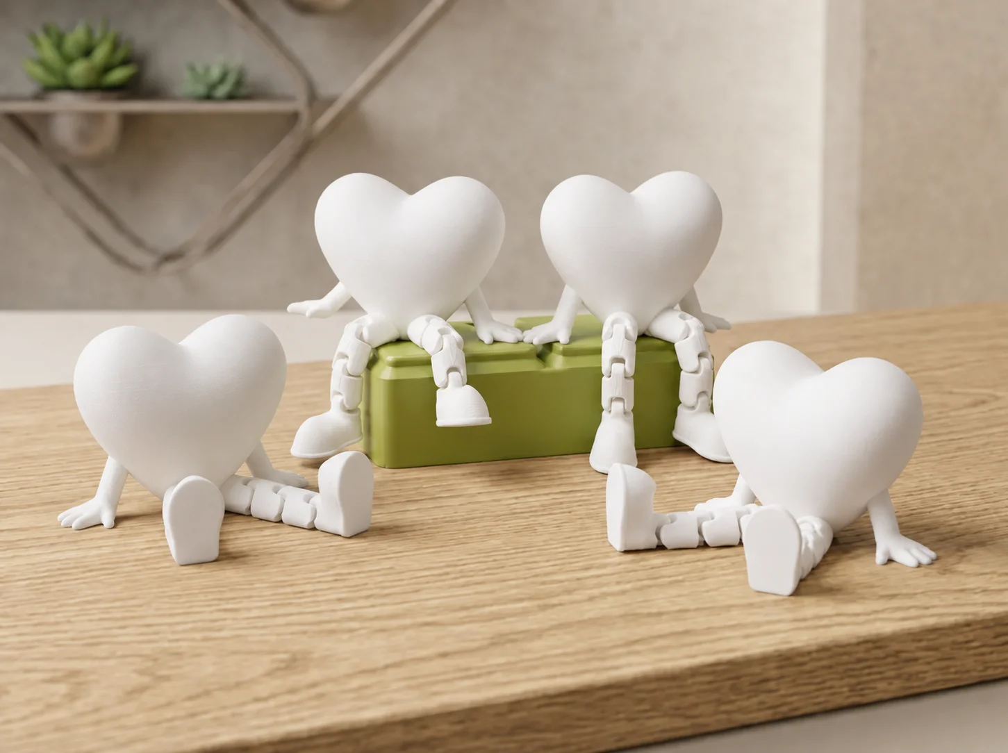 3D Baskı Hareketli Kalp Figürü - Eklemli Dekoratif Oyuncak (1 Adet)-Beyaz